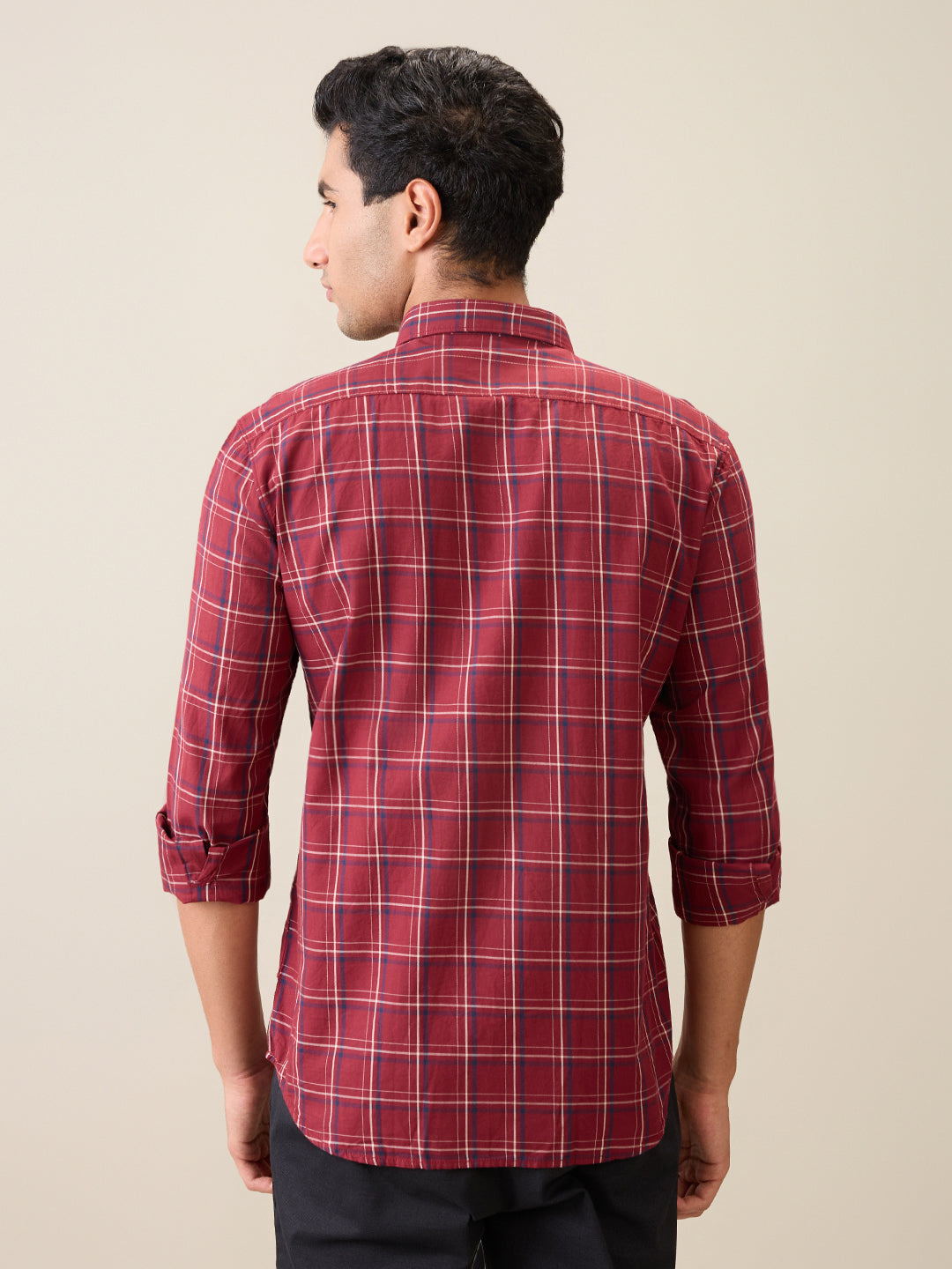 Parx Men Red Checks Slim Fit Cotton Casual Shirt