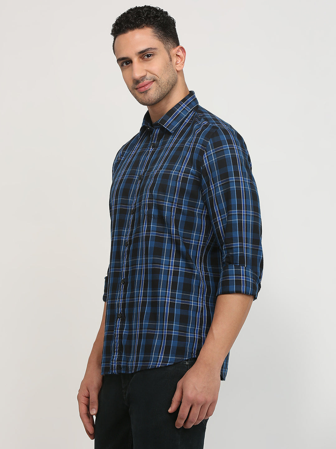 Parx Men Green Checks Slim Fit Cotton Casual Shirt
