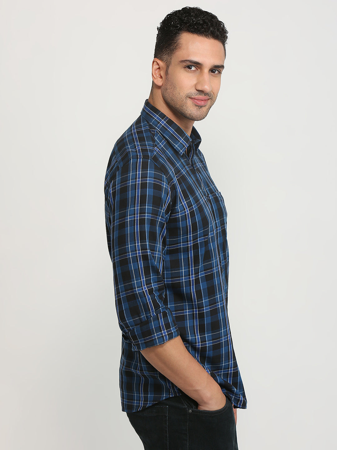 Parx Men Green Checks Slim Fit Cotton Casual Shirt