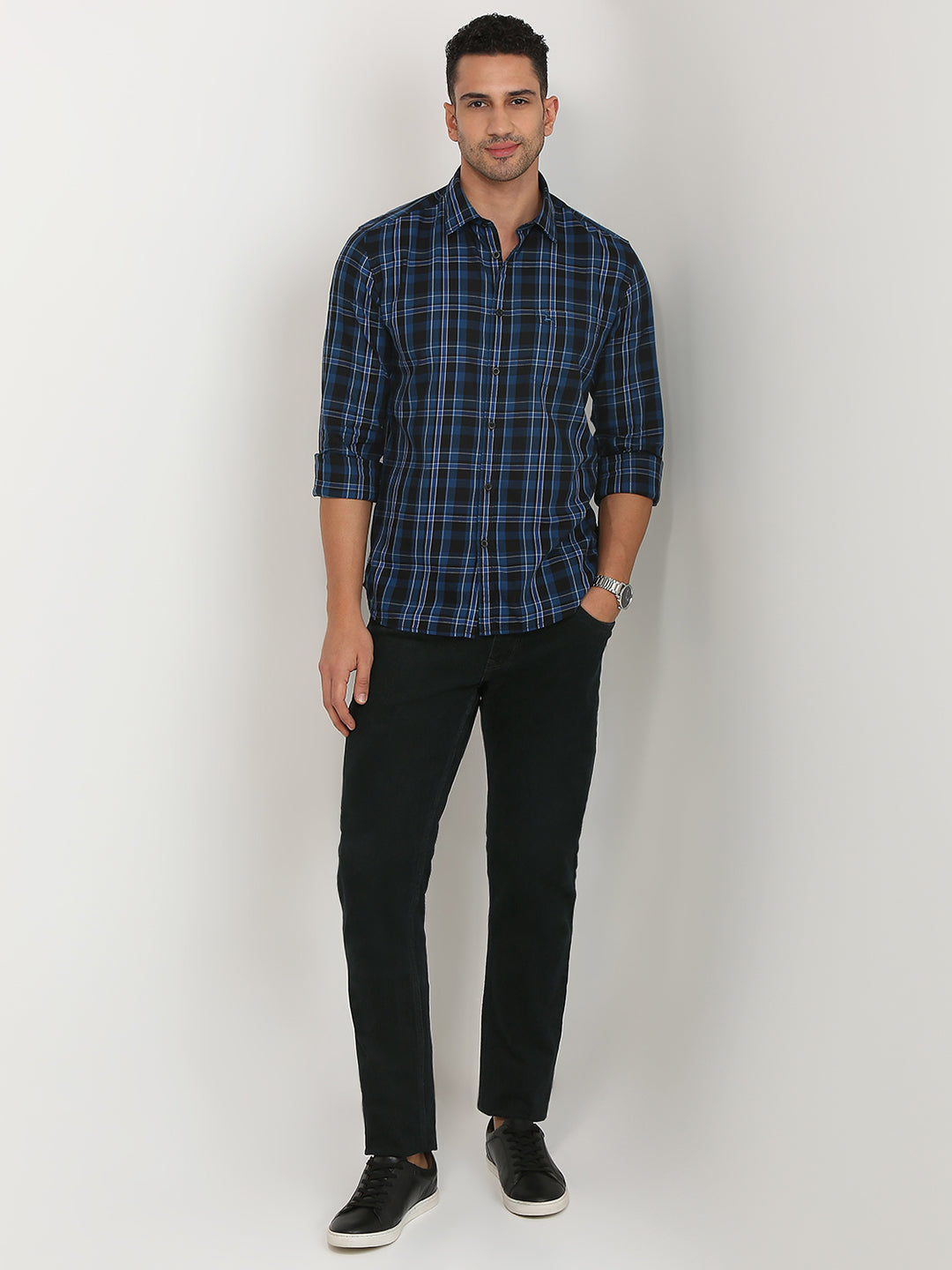 Parx Men Green Checks Slim Fit Cotton Casual Shirt