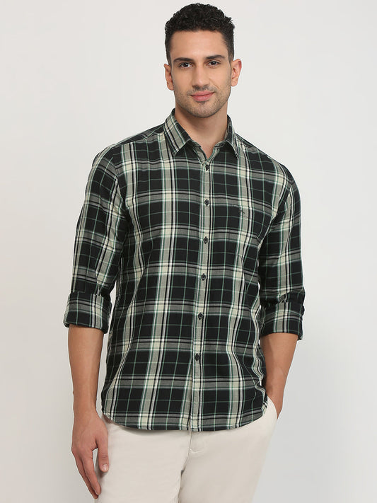 Parx Men Black Checks Slim Fit Cotton Casual Shirt