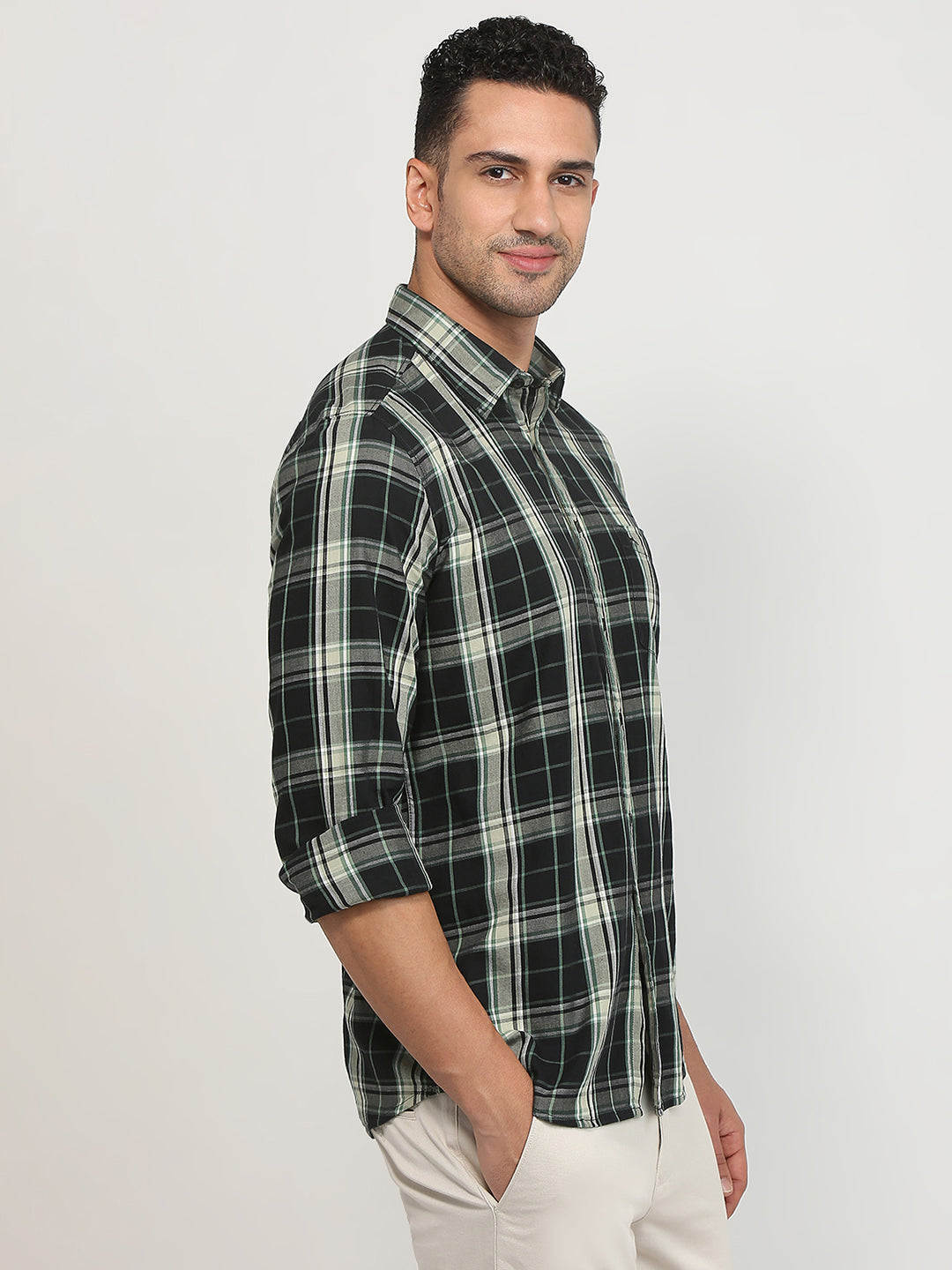 Parx Men Black Checks Slim Fit Cotton Casual Shirt