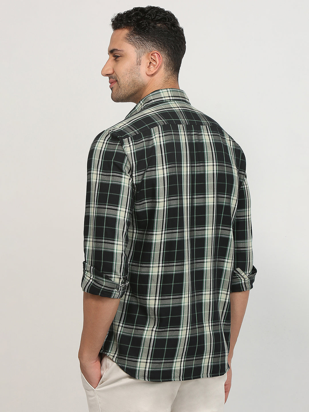 Parx Men Black Checks Slim Fit Cotton Casual Shirt