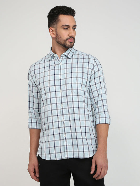 Parx Men Blue Checks Slim Fit Cotton Casual Shirt