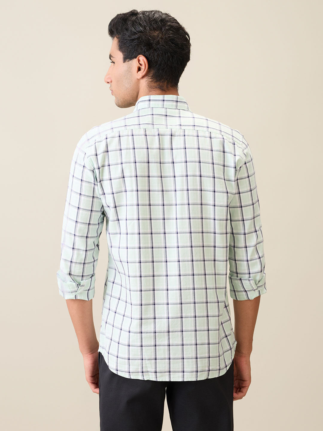 Parx Men Green Checks Slim Fit Cotton Casual Shirt