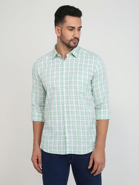 Parx Men Green Checks Slim Fit Cotton Casual Shirt