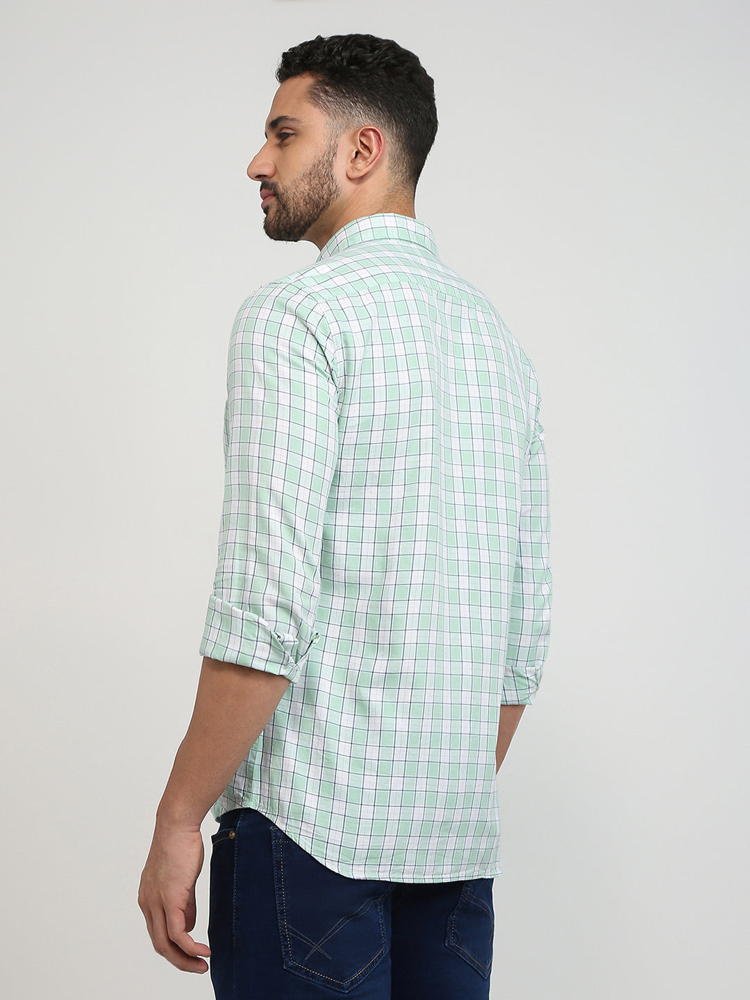 Parx Men Green Checks Slim Fit Cotton Casual Shirt