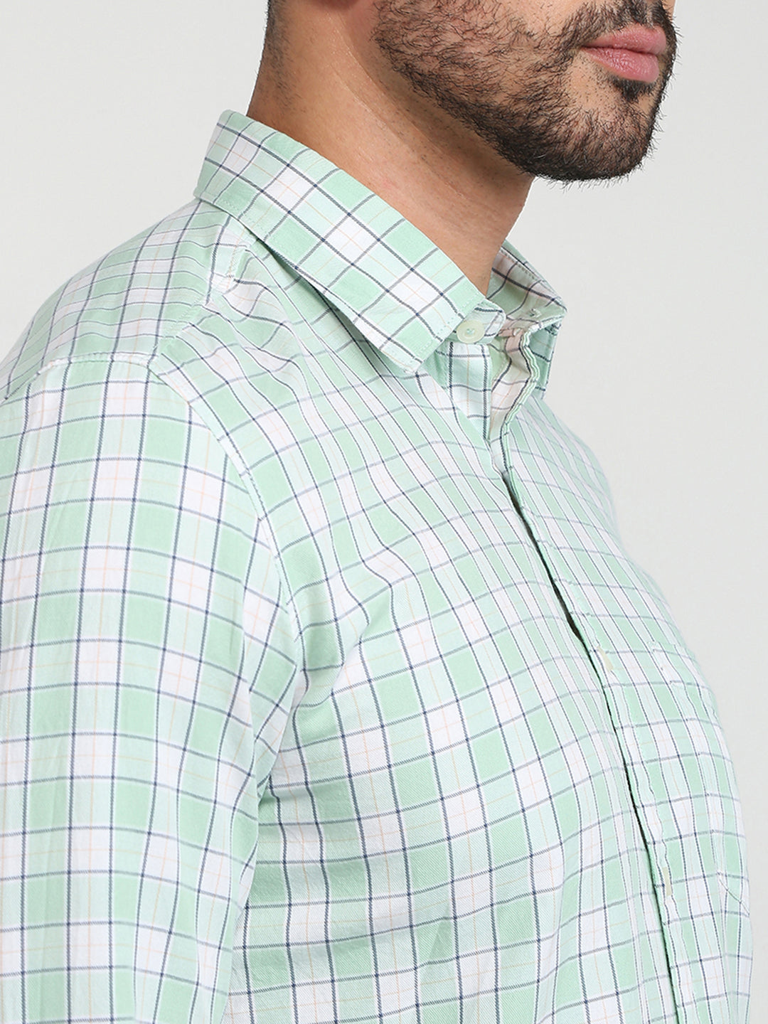 Parx Men Green Checks Slim Fit Cotton Casual Shirt
