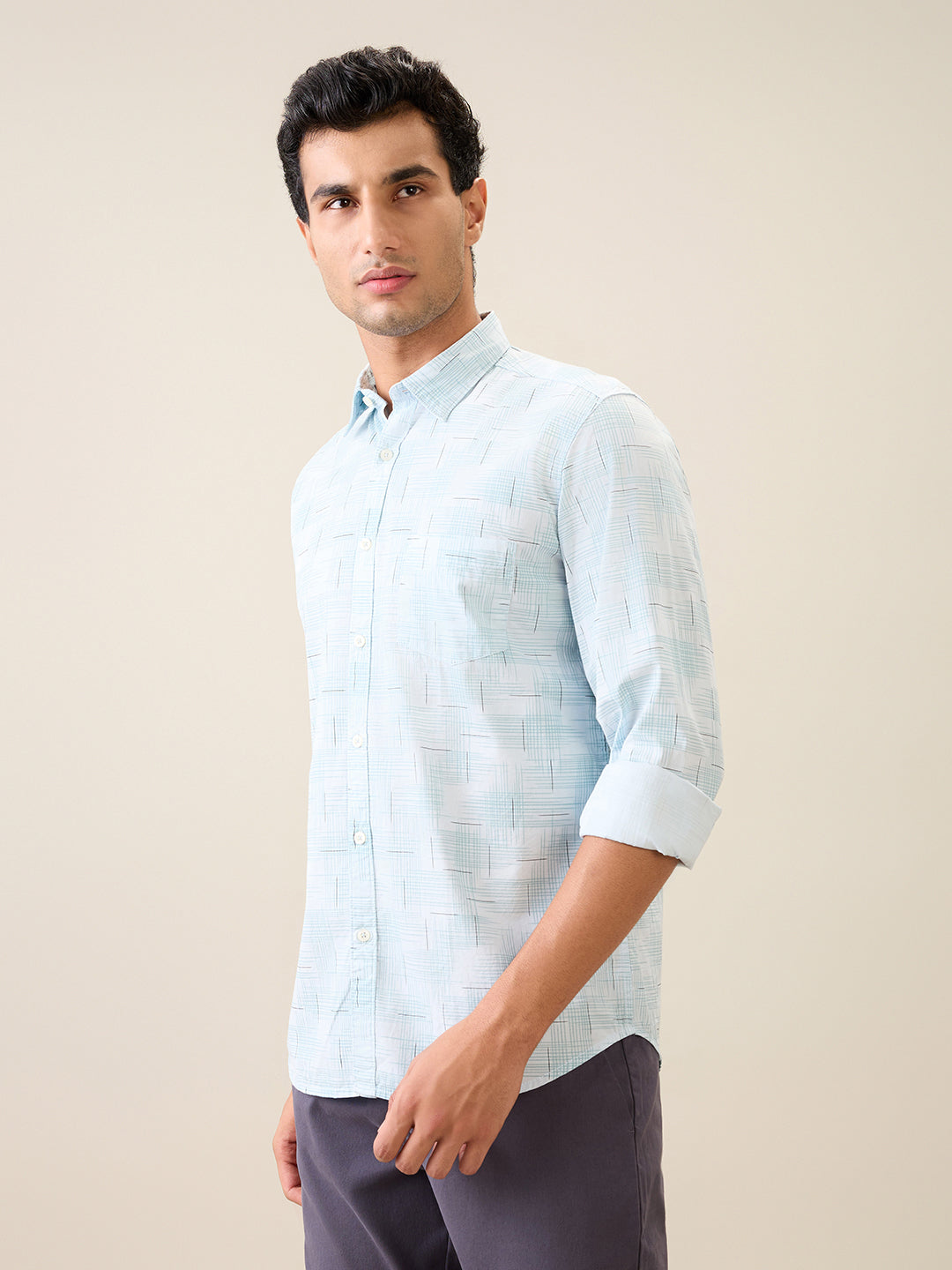 Parx Men Blue Printed Slim Fit Cotton Casual Shirt