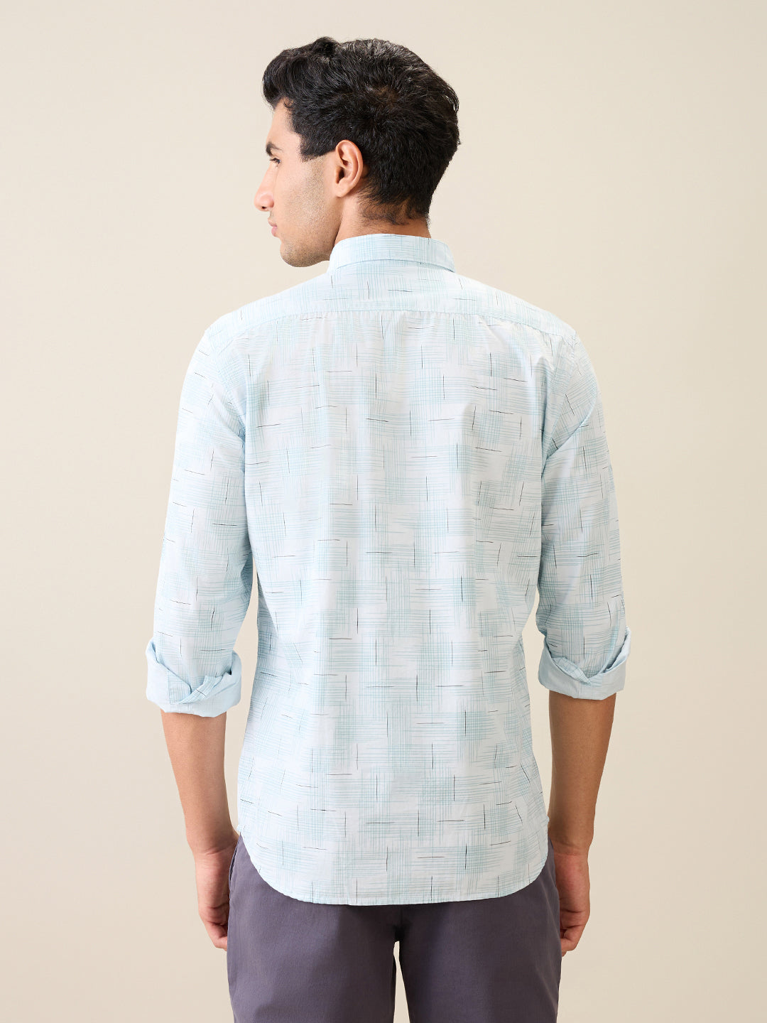 Parx Men Blue Printed Slim Fit Cotton Casual Shirt