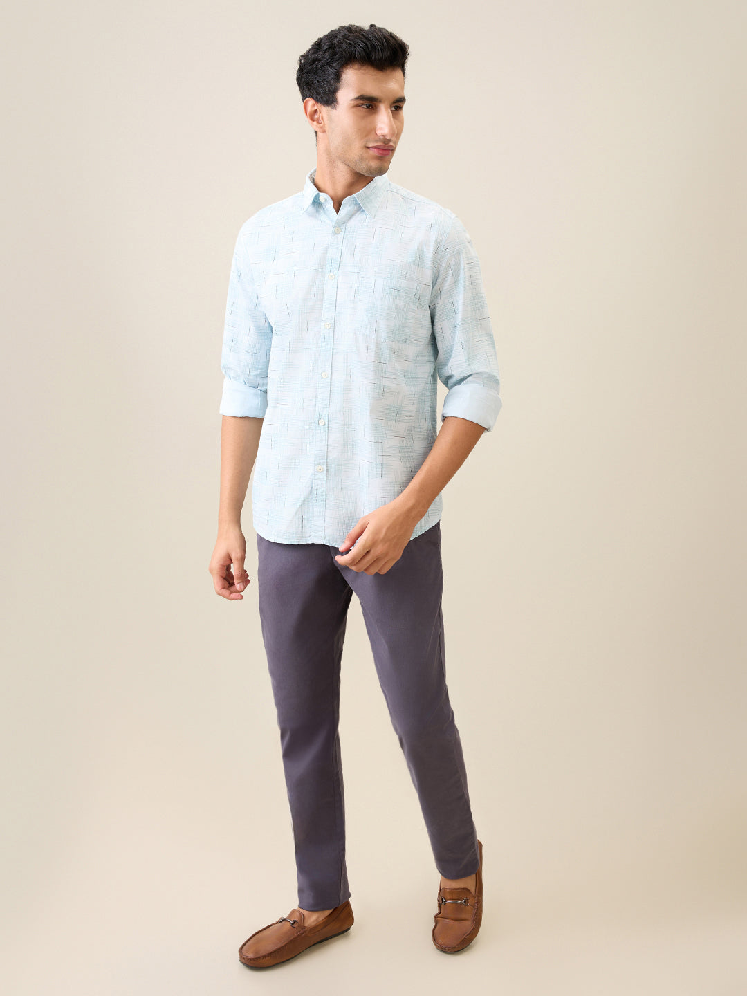 Parx Men Blue Printed Slim Fit Cotton Casual Shirt