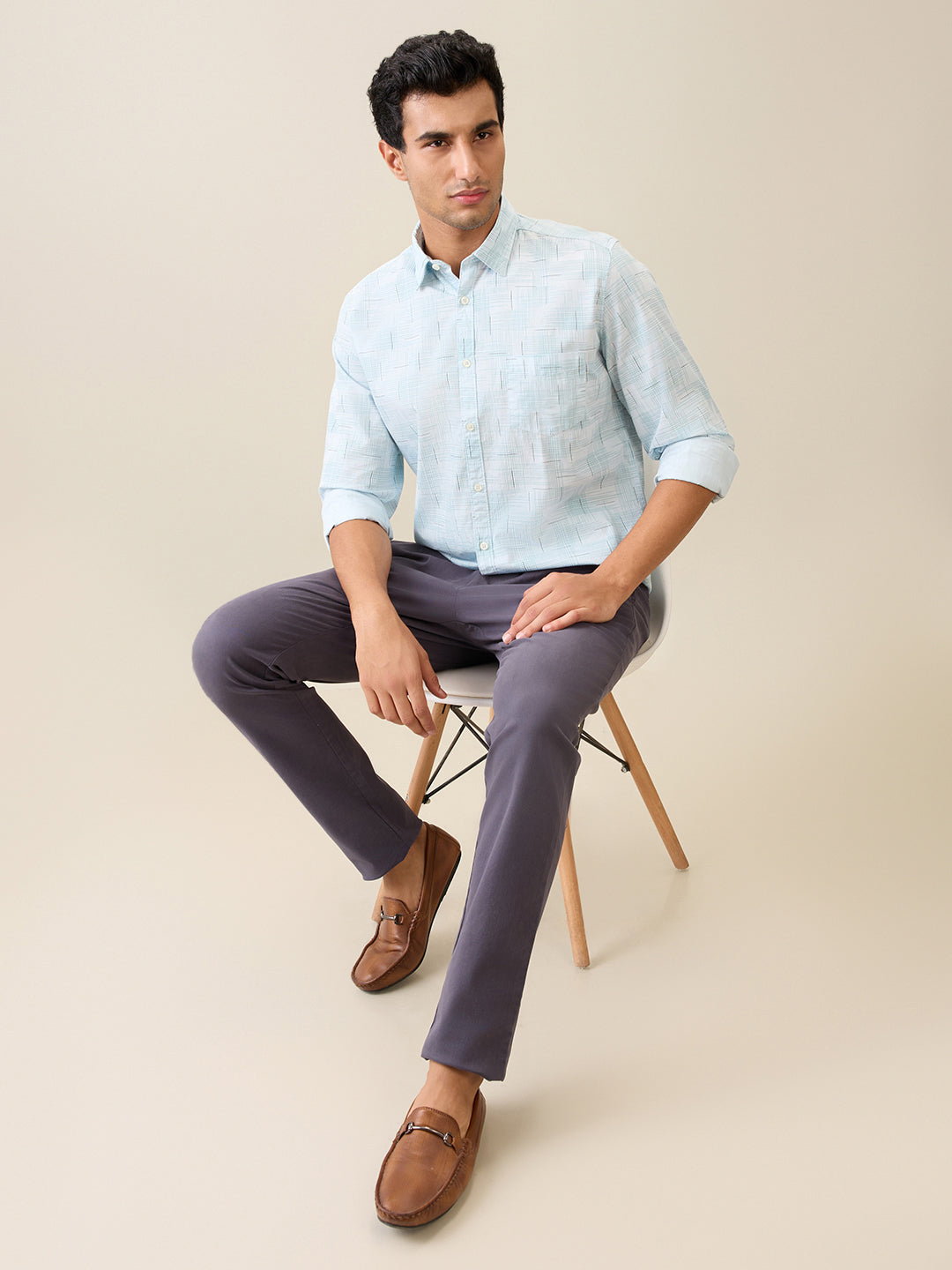 Parx Men Blue Printed Slim Fit Cotton Casual Shirt