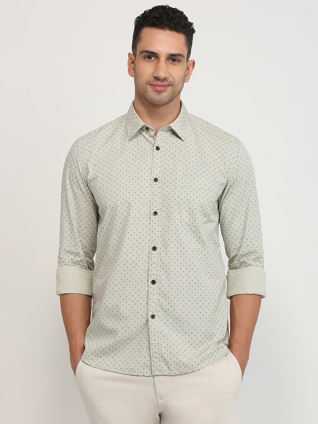 Parx Men Brown Printed Slim Fit Cotton Casual Shirt
