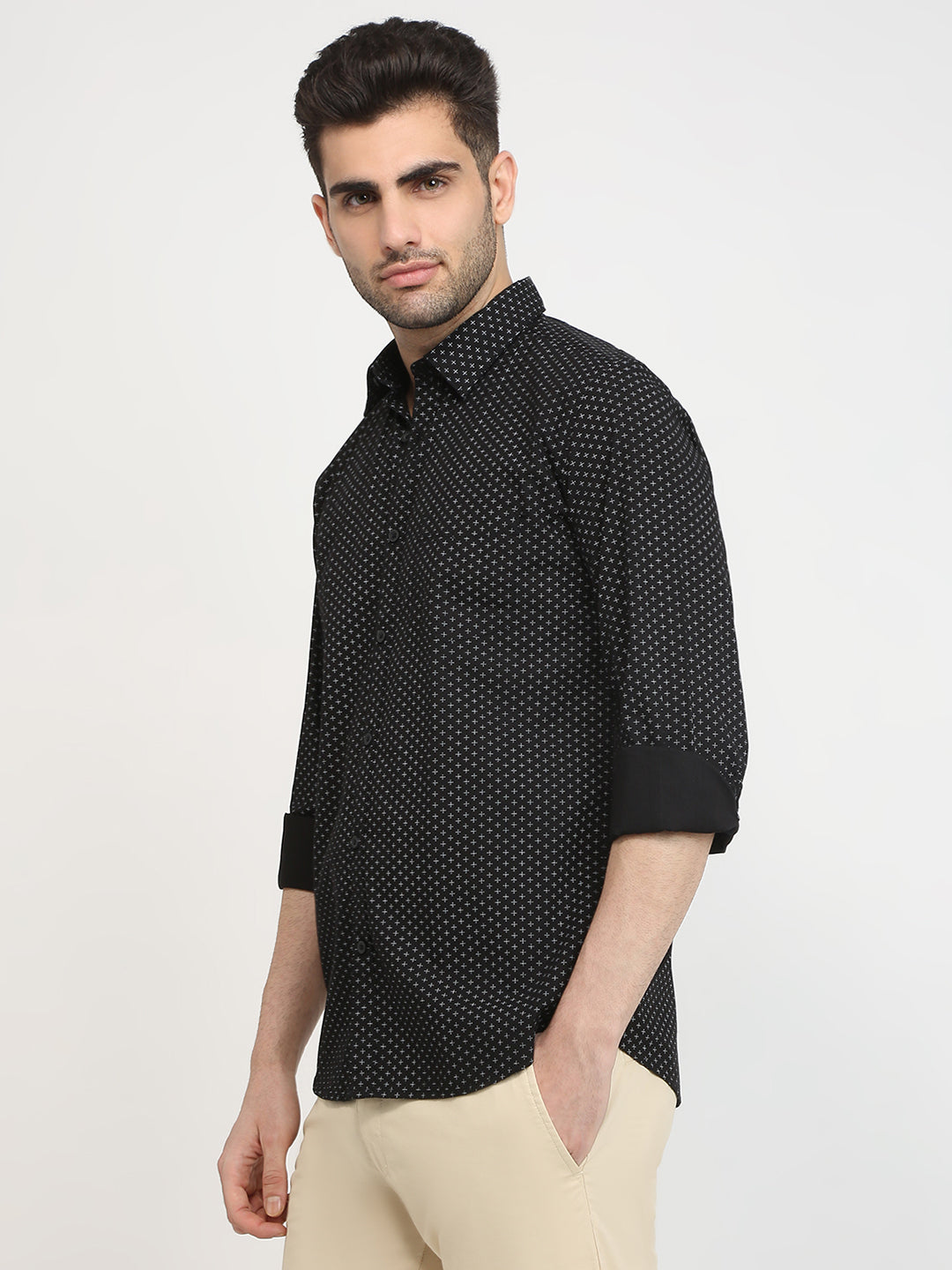 Parx Men Black Printed Slim Fit Cotton Casual Shirt
