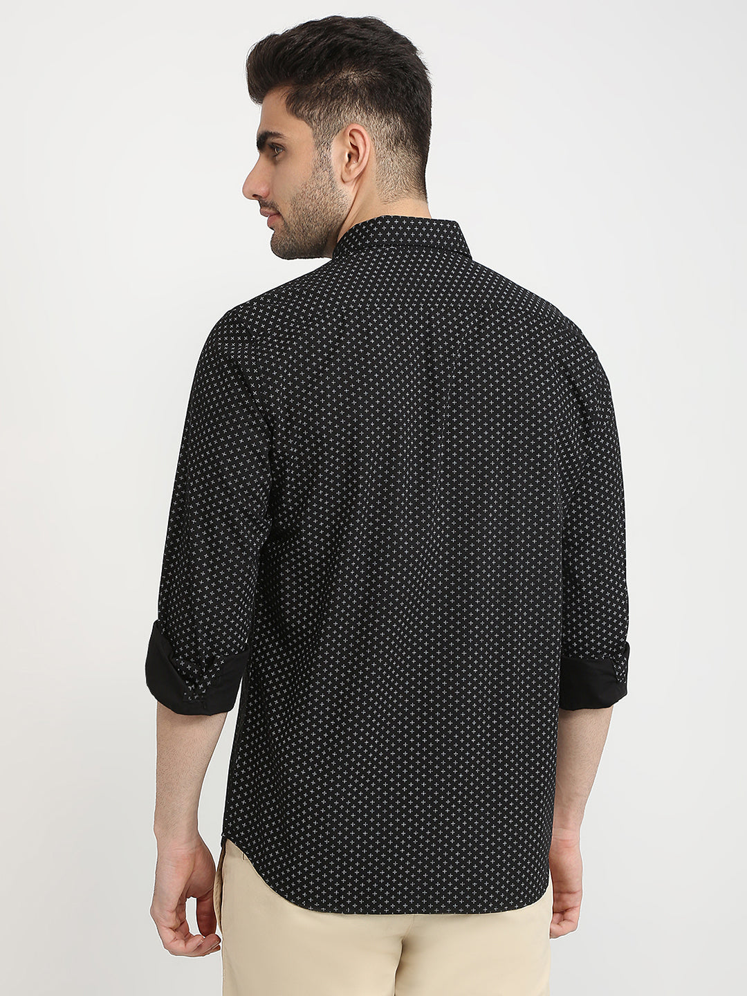 Parx Men Black Printed Slim Fit Cotton Casual Shirt