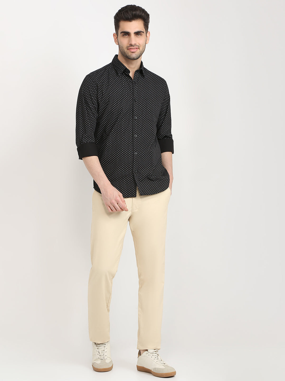 Parx Men Black Printed Slim Fit Cotton Casual Shirt