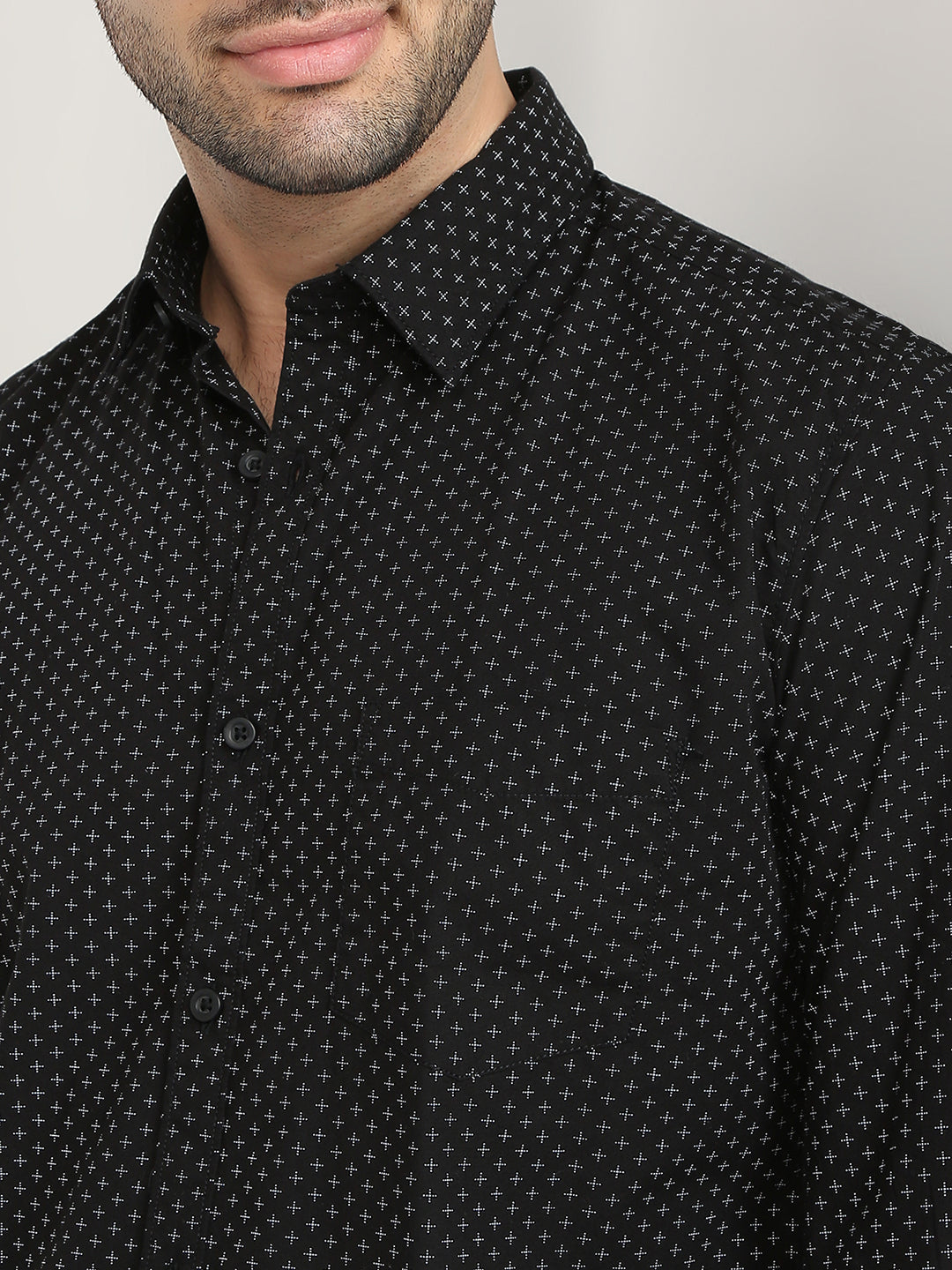 Parx Men Black Printed Slim Fit Cotton Casual Shirt