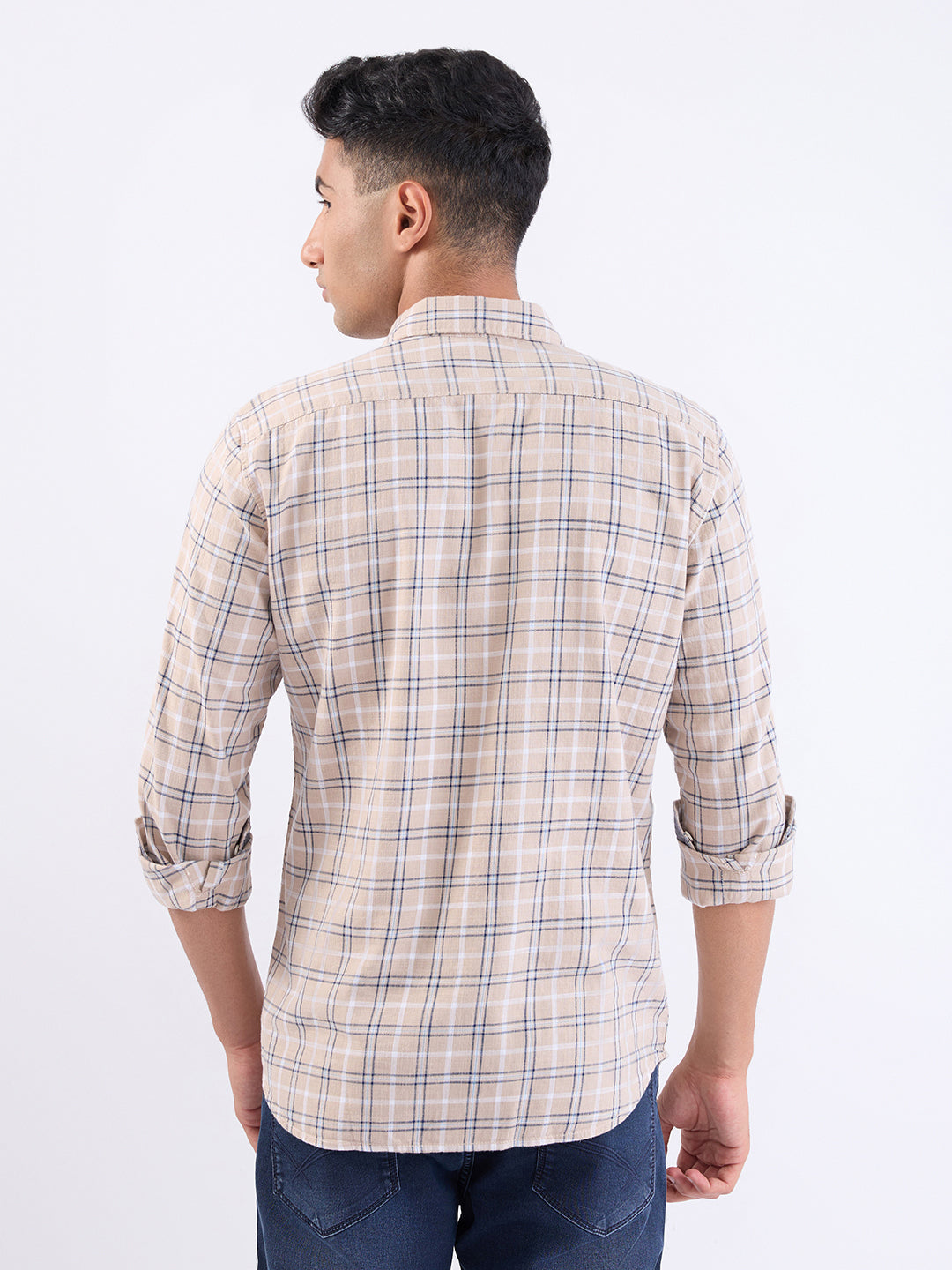 Parx Men Brown Checks Slim Fit Cotton Full Sleeve Casual Shirt