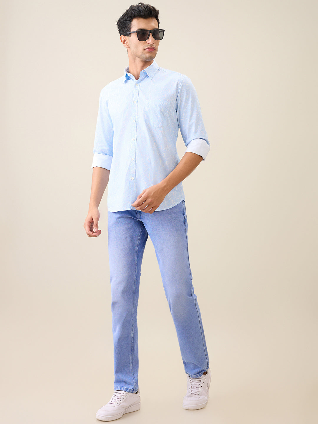 Parx Men Blue Printed Slim Fit Cotton Casual Shirt