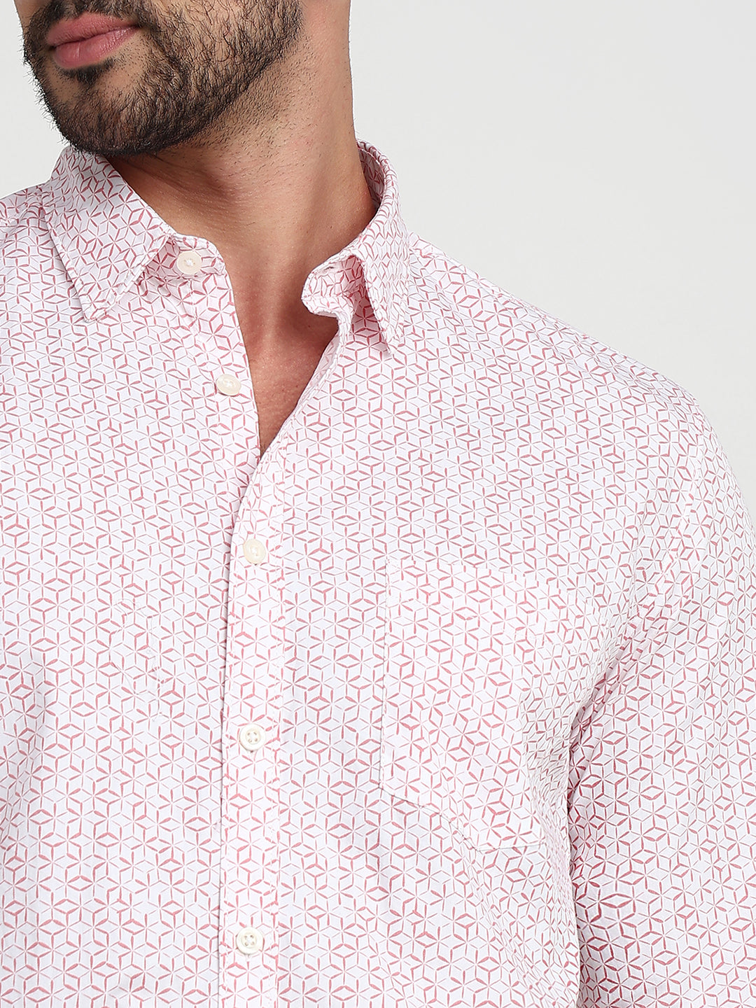 Parx Men Red Printed Slim Fit Cotton Casual Shirt