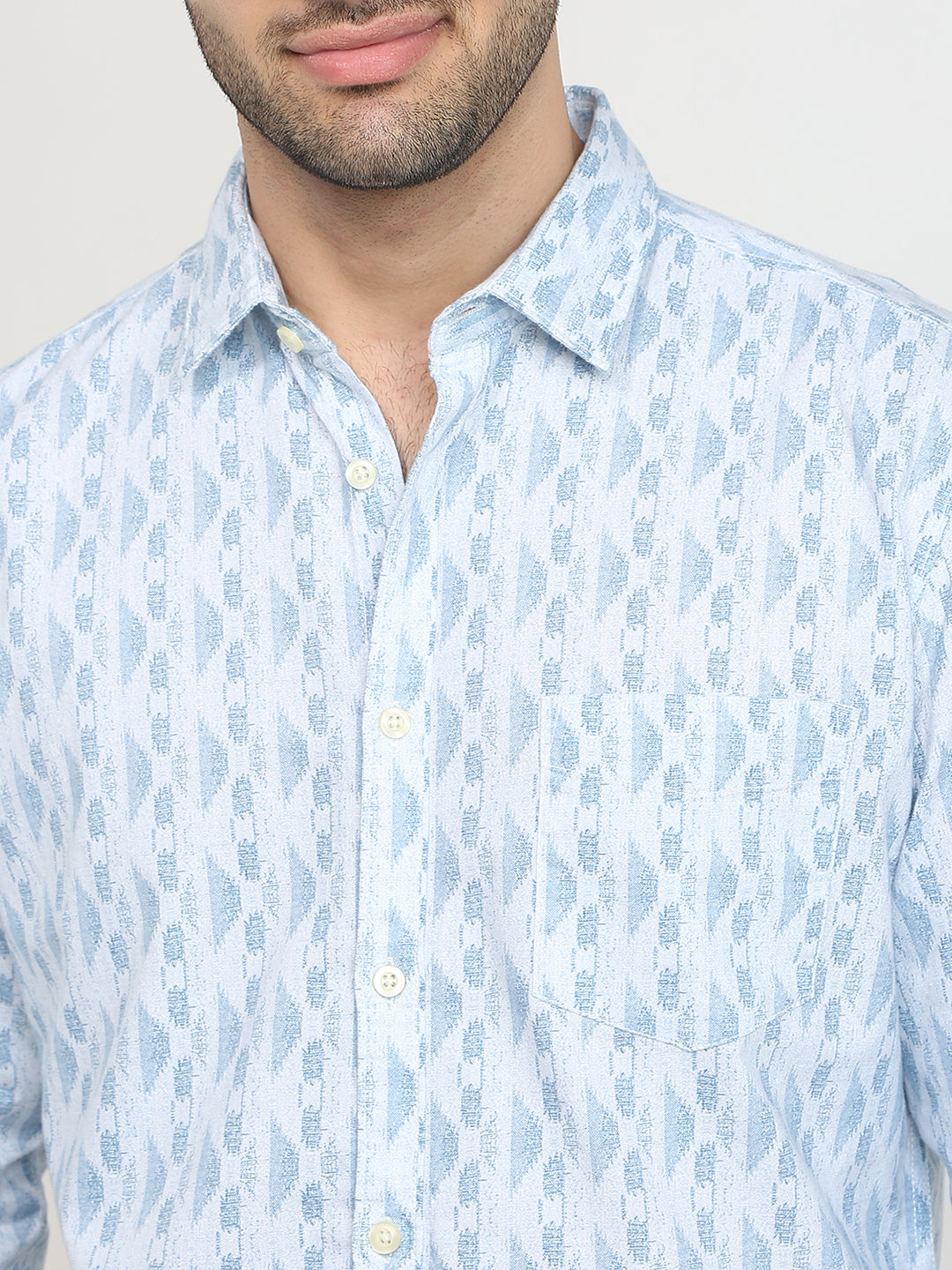 Parx Men Blue Printed Slim Fit Cotton Casual Shirt