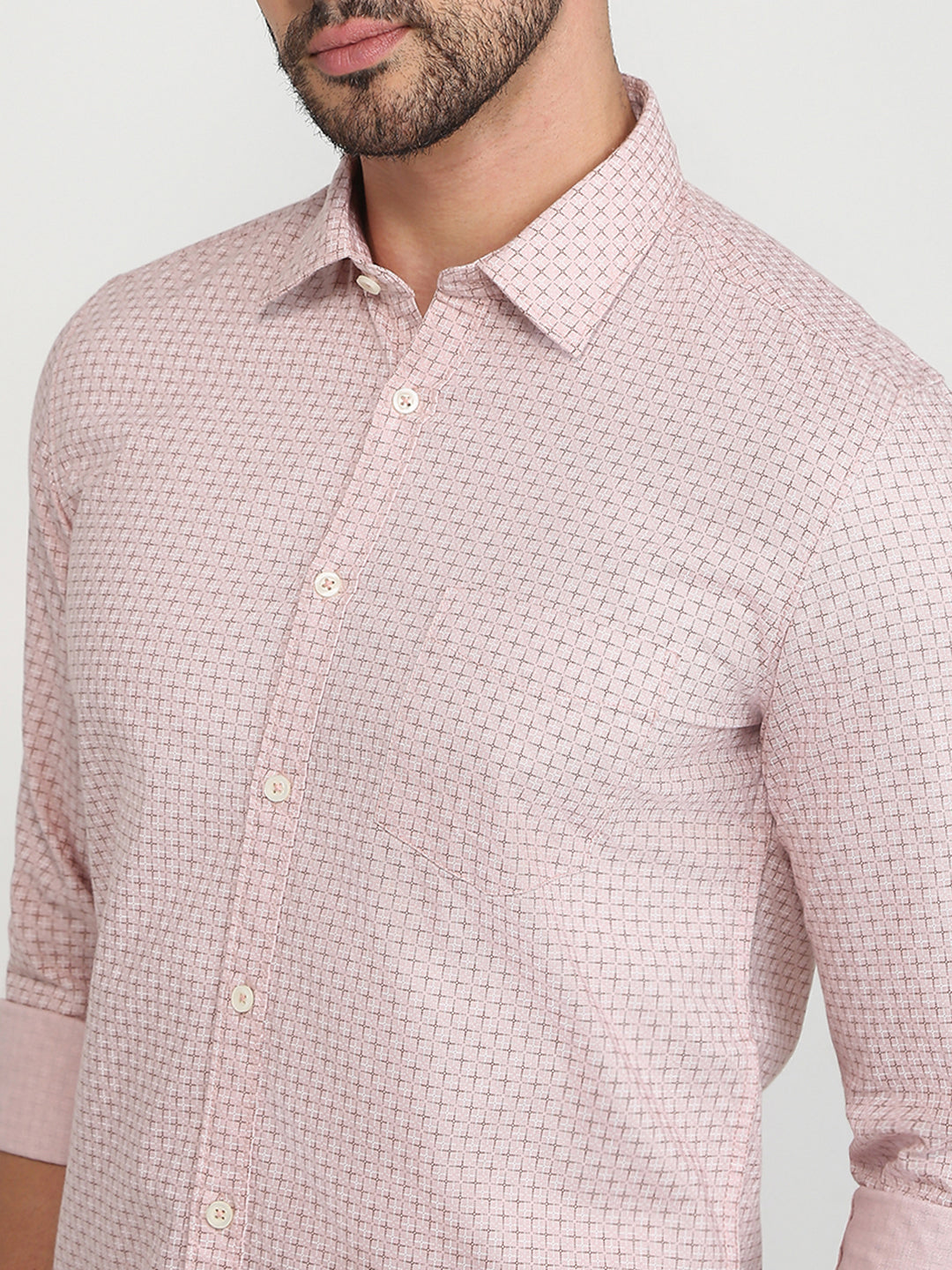 Parx Men Orange Printed Slim Fit Cotton Casual Shirt