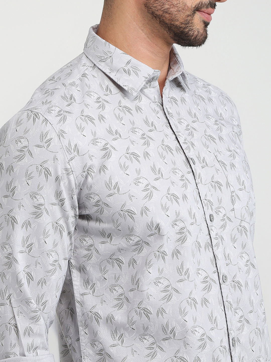Parx Men Grey Printed Slim Fit Cotton Casual Shirt