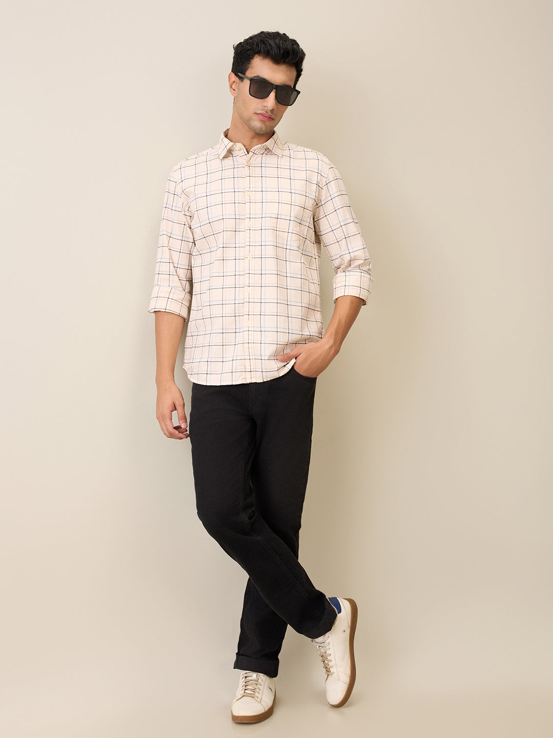 Parx Men Brown Checks Slim Fit Cotton Casual Shirt