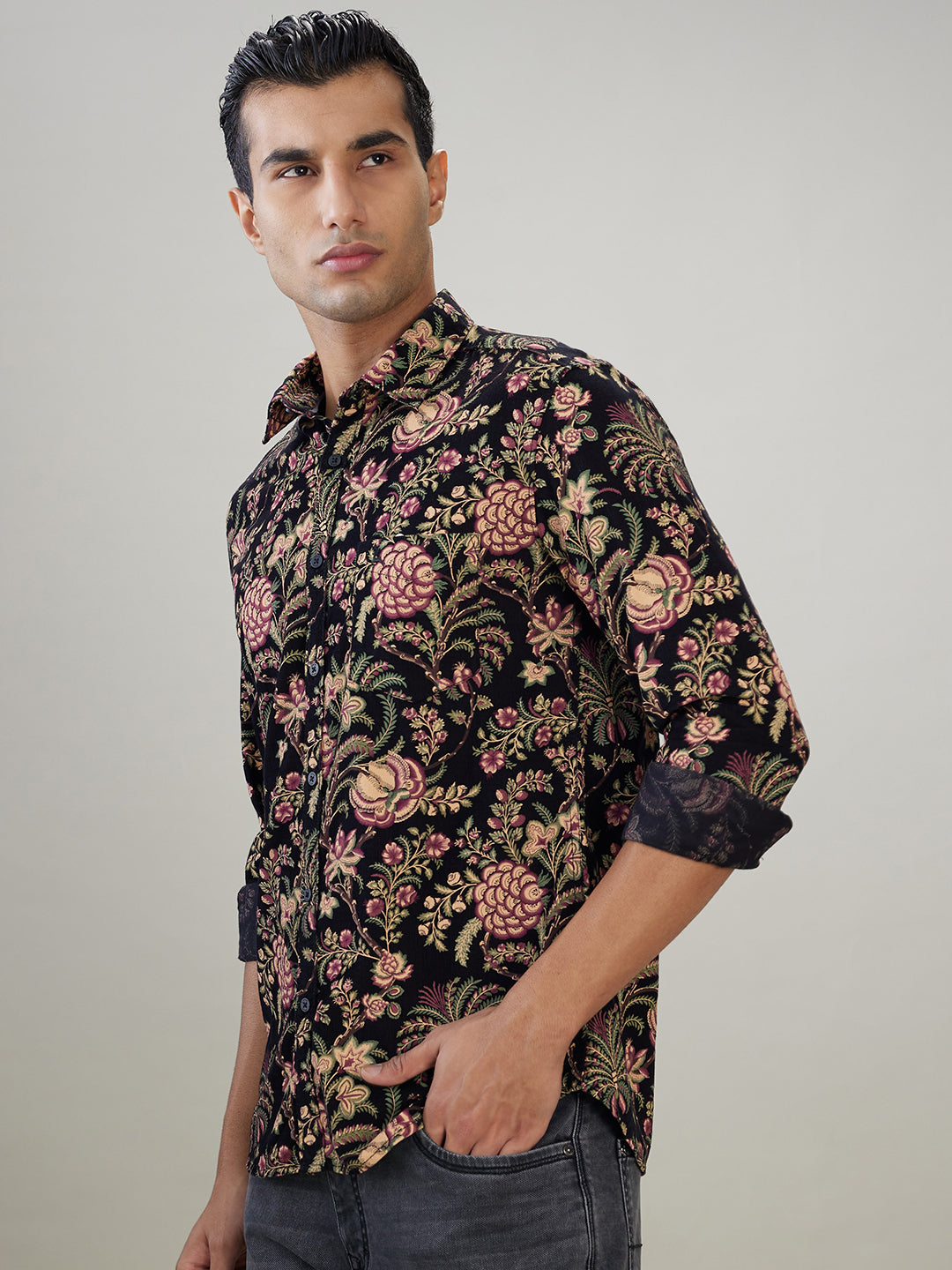 Parx Men Black Printed Slim Fit Cotton Full Sleeve Casual Shirt