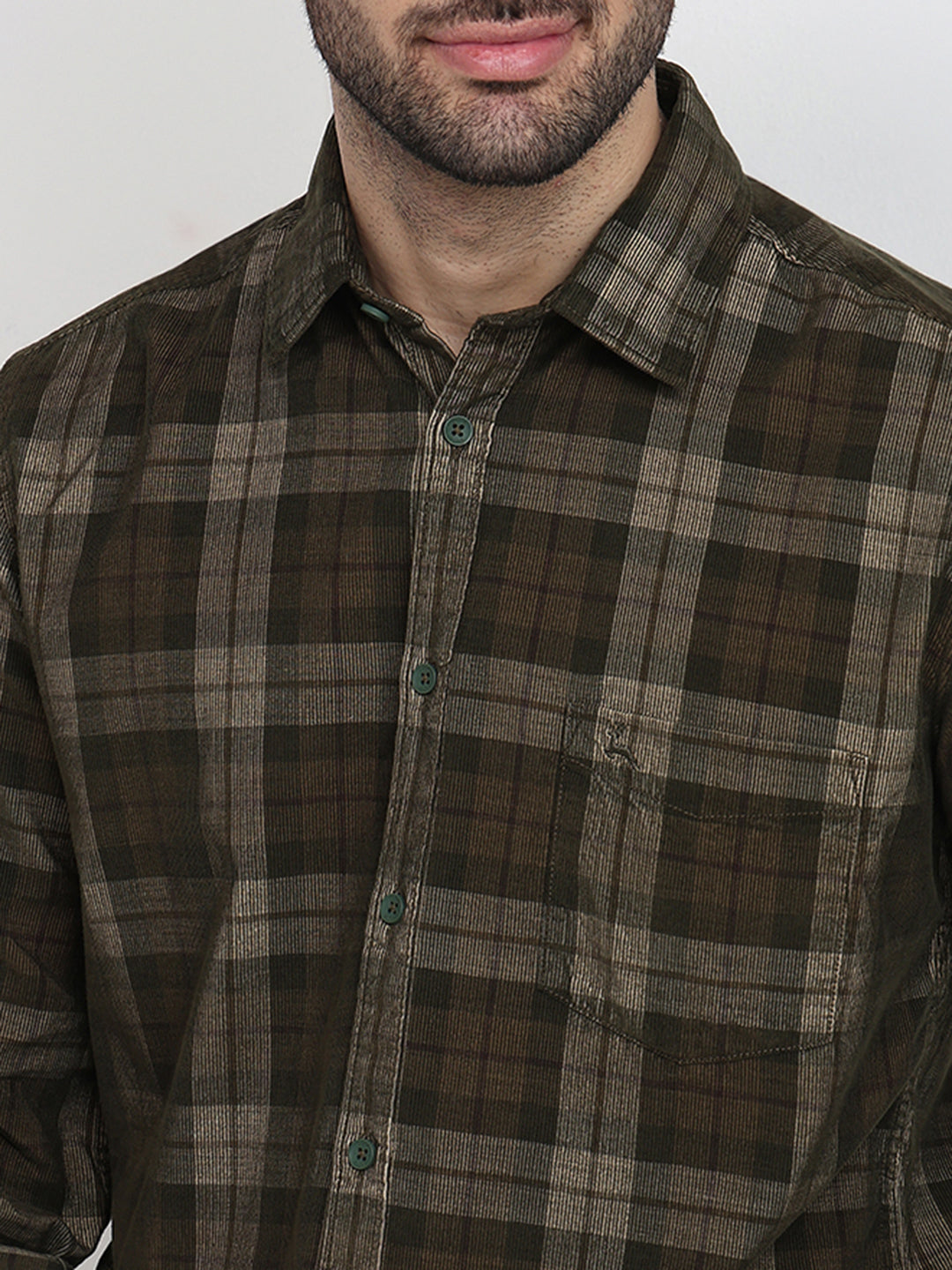 Parx Men Green Checks Slim Fit Cotton Full Sleeve Casual Shirt