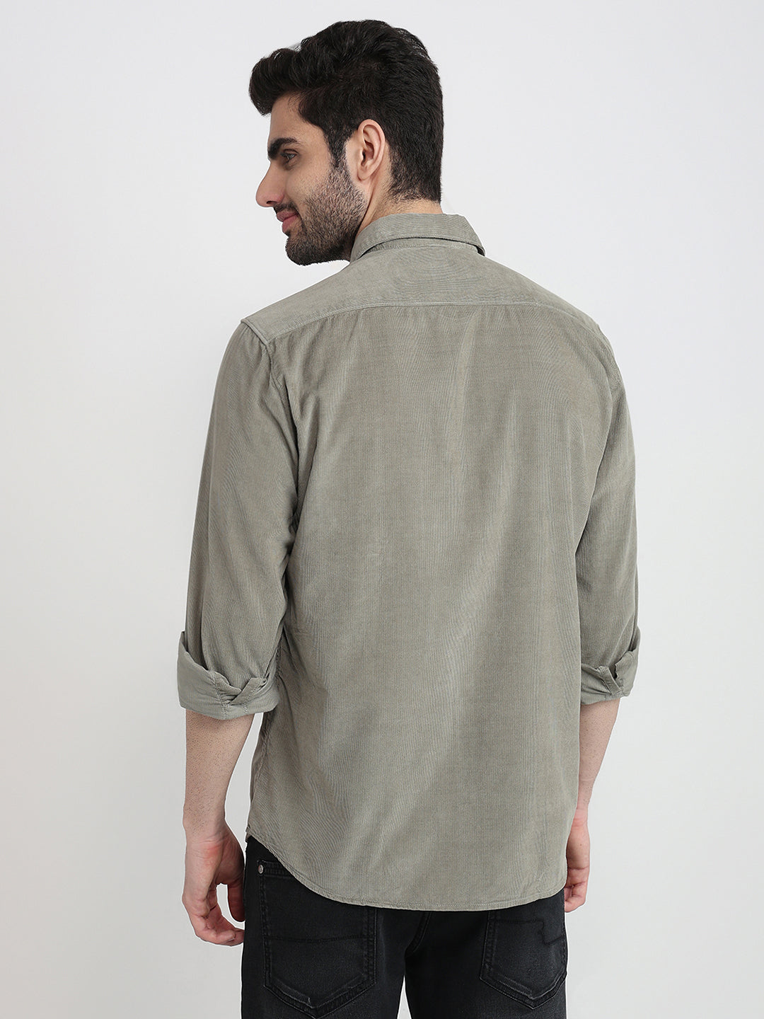 Parx Men Green Solid Slim Fit Cotton Full Sleeve Casual Shirt