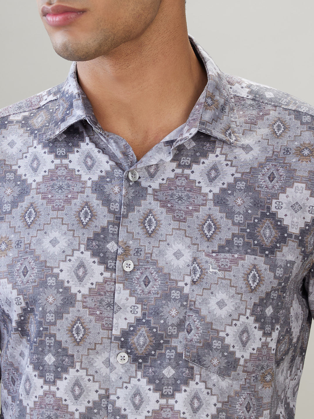 Parx Men Grey Printed Slim Fit Cotton Full Sleeve Casual Shirt