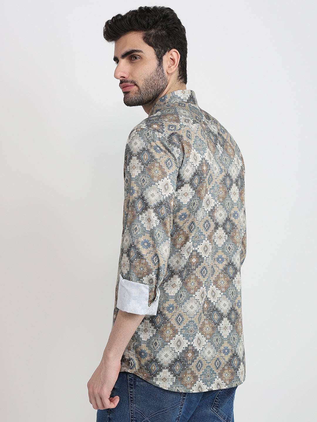 Parx Men Yellow Printed Slim Fit Cotton Full Sleeve Casual Shirt