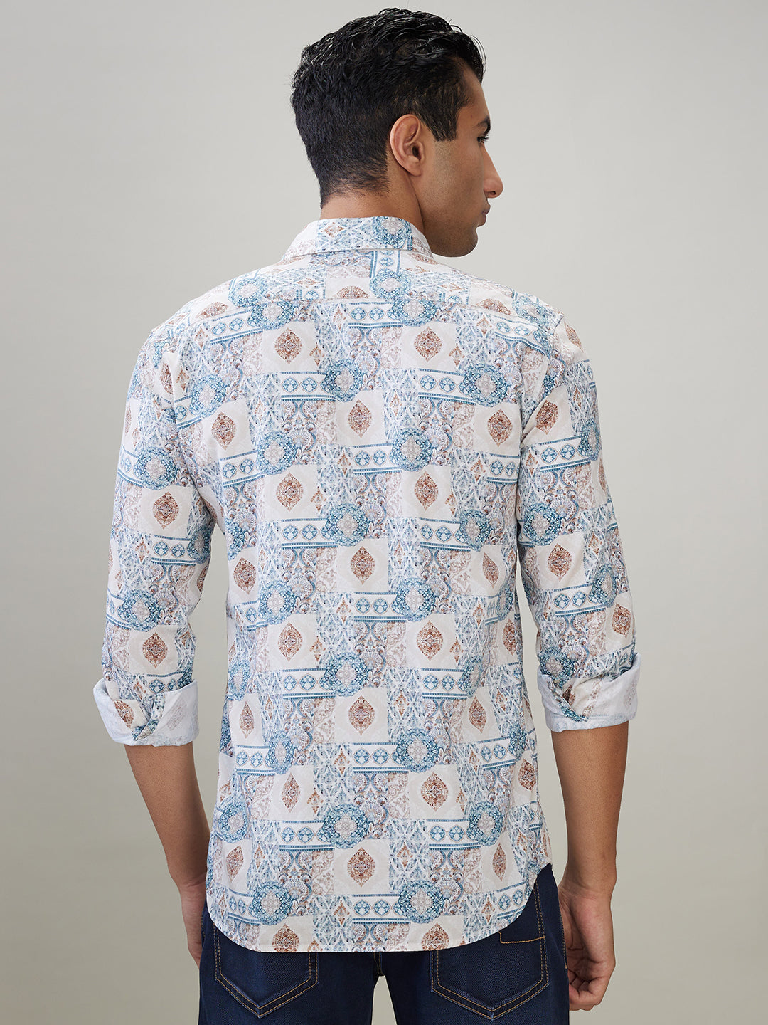 Parx Men Brown Printed Slim Fit Cotton Full Sleeve Casual Shirt