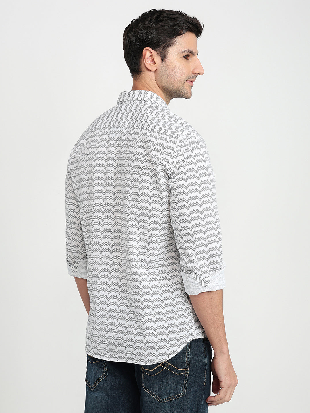 Parx Men White Printed Slim Fit Cotton Full Sleeve Casual Shirt