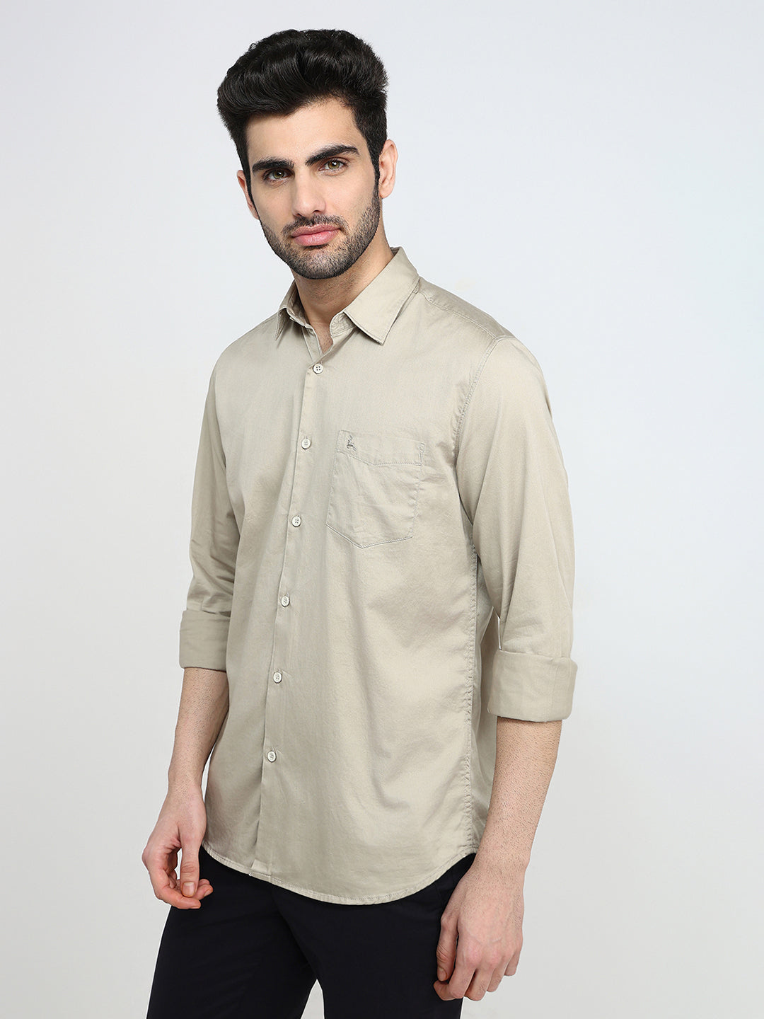 Parx Men Brown Solid Slim Fit Cotton Blend Full Sleeve Casual Shirt