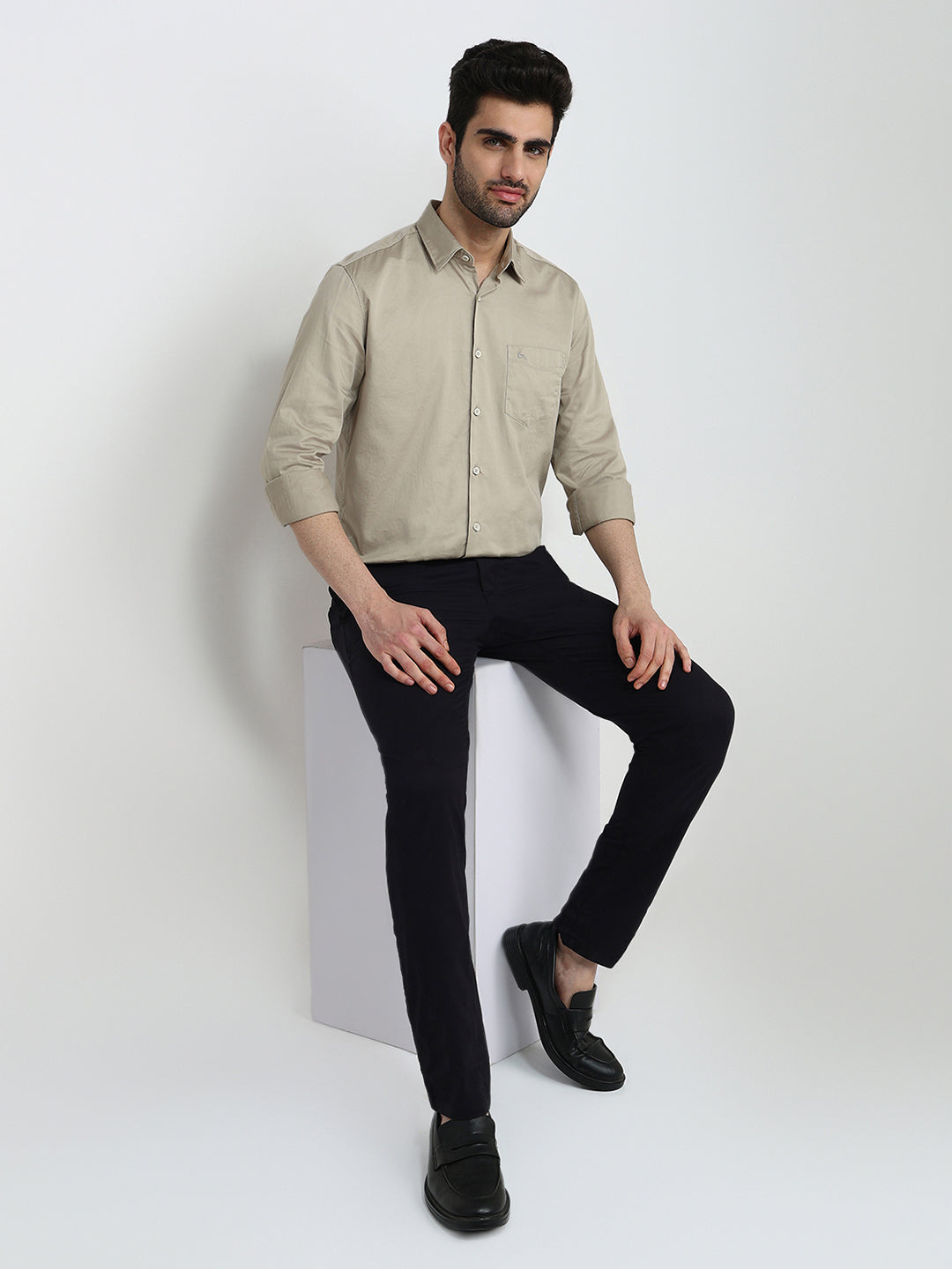 Parx Men Brown Solid Slim Fit Cotton Blend Full Sleeve Casual Shirt