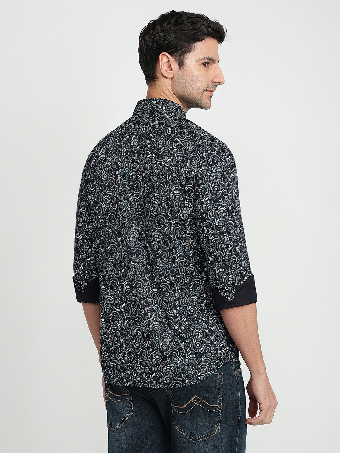 Parx Men Blue Printed Slim Fit Cotton Full Sleeve Casual Shirt