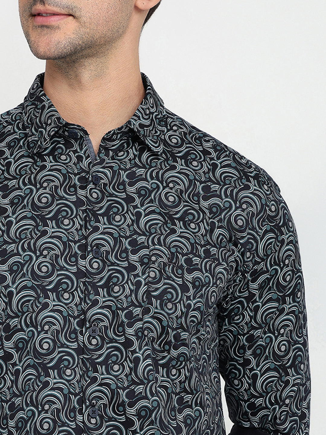 Parx Men Blue Printed Slim Fit Cotton Full Sleeve Casual Shirt