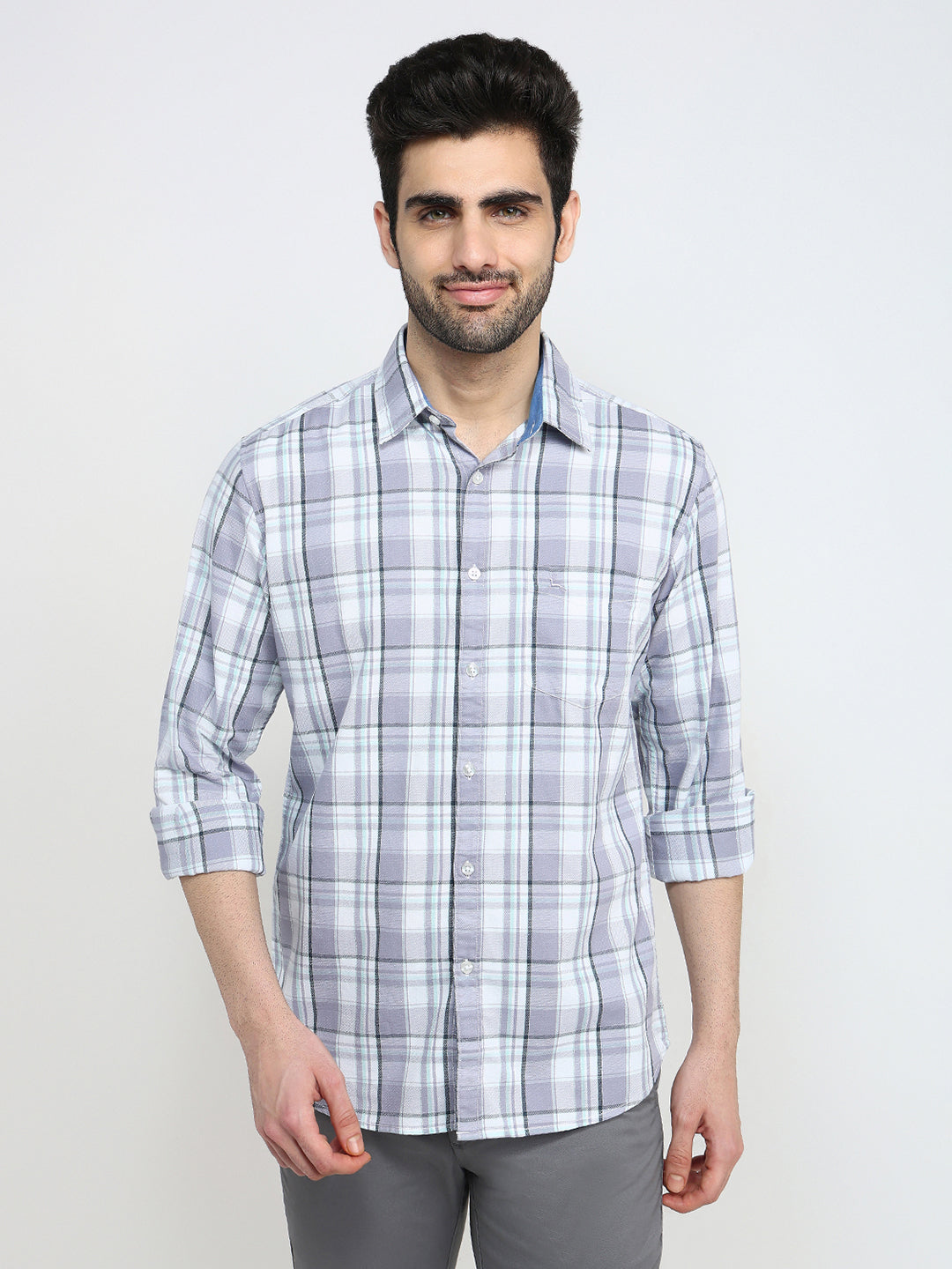 Parx Men Purple Checks Slim Fit Cotton Full Sleeve Casual Shirt