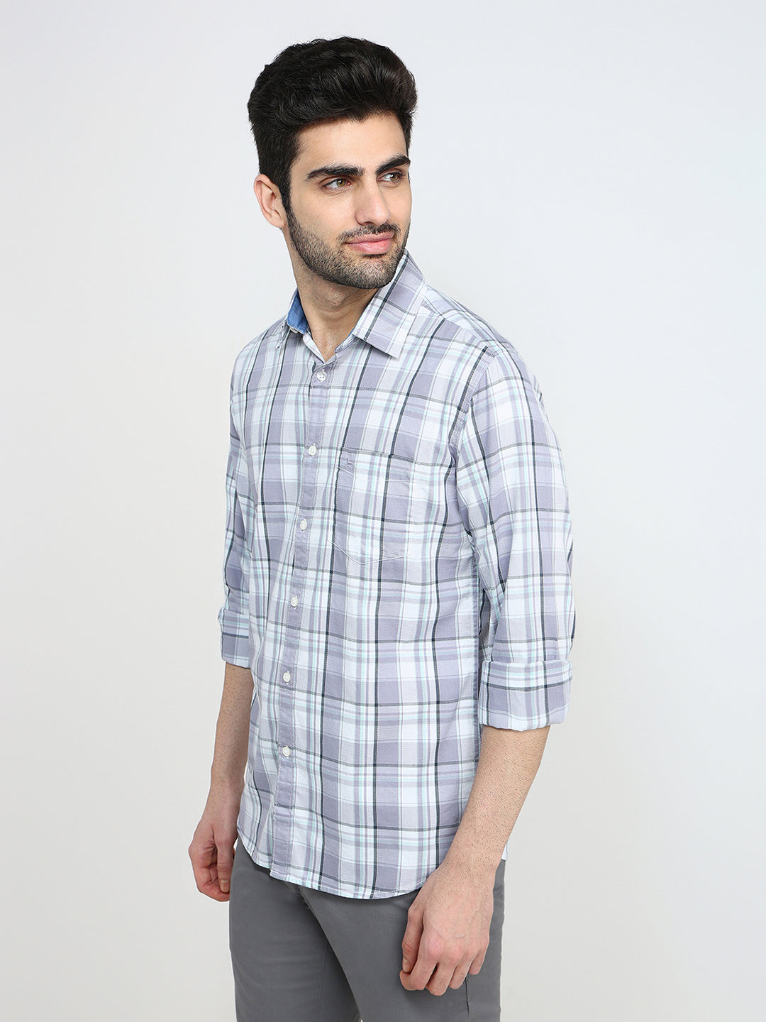 Parx Men Purple Checks Slim Fit Cotton Full Sleeve Casual Shirt