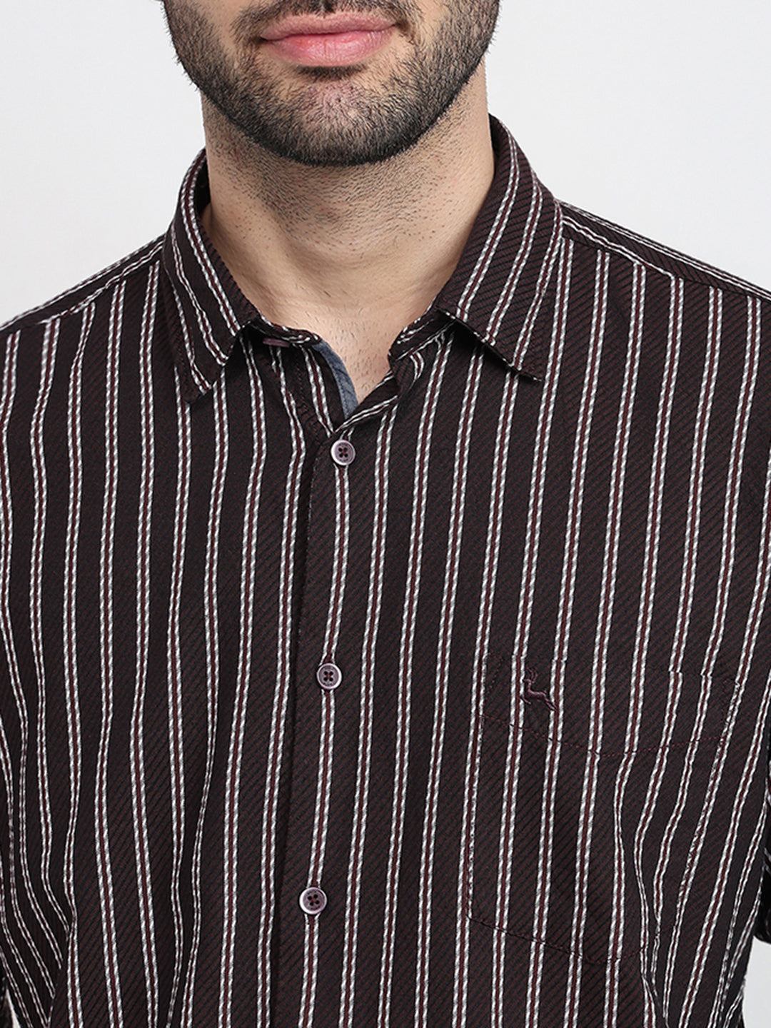 Parx Men Maroon Stripe Slim Fit Cotton Full Sleeve Casual Shirt