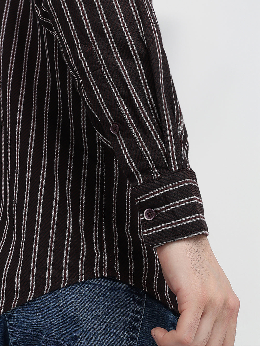 Parx Men Maroon Stripe Slim Fit Cotton Full Sleeve Casual Shirt