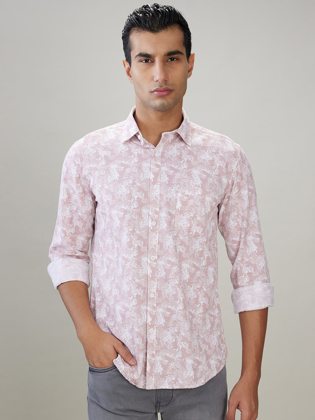 Parx Men Red Printed Slim Fit Cotton Full Sleeve Casual Shirt