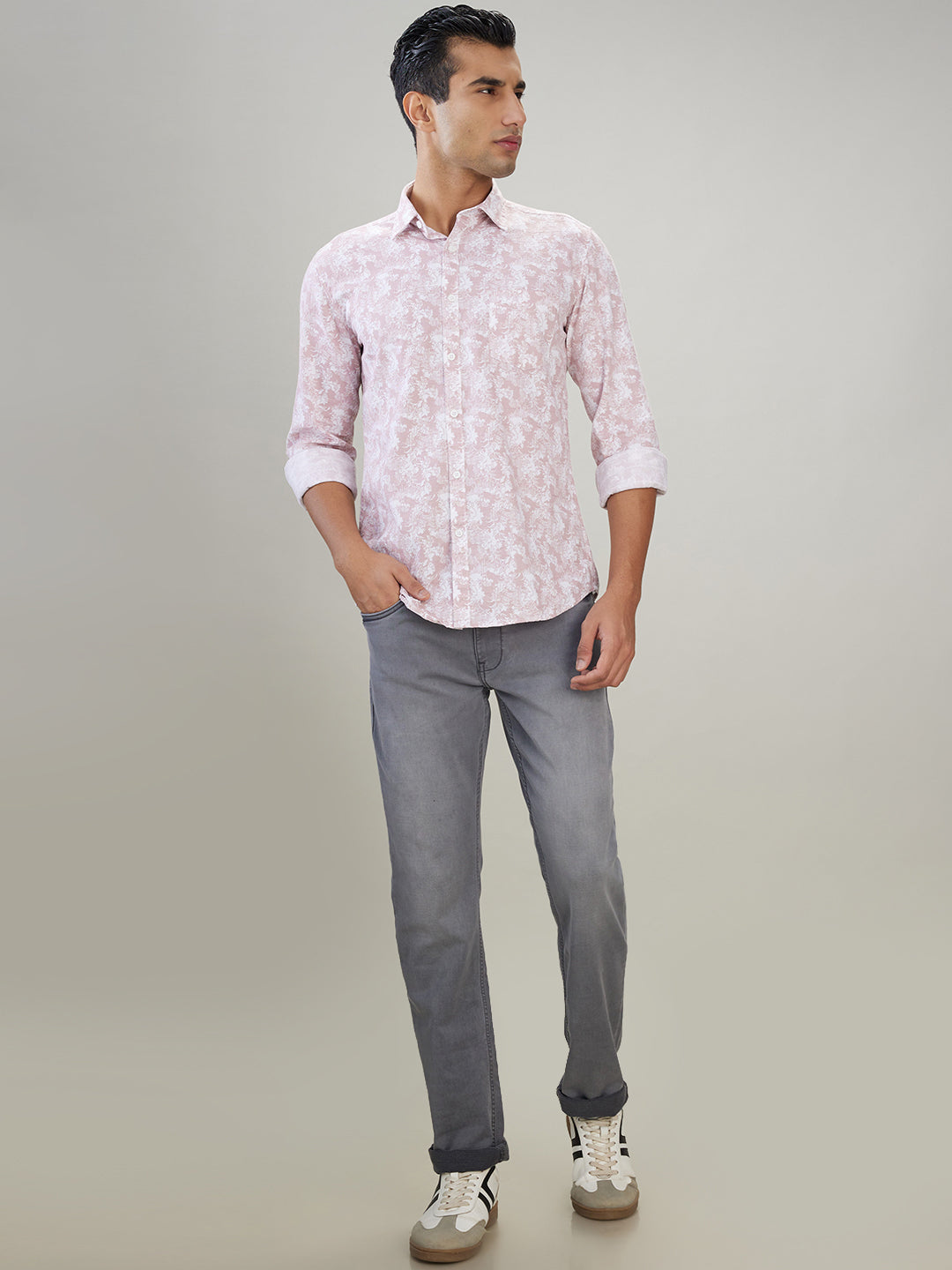 Parx Men Red Printed Slim Fit Cotton Full Sleeve Casual Shirt