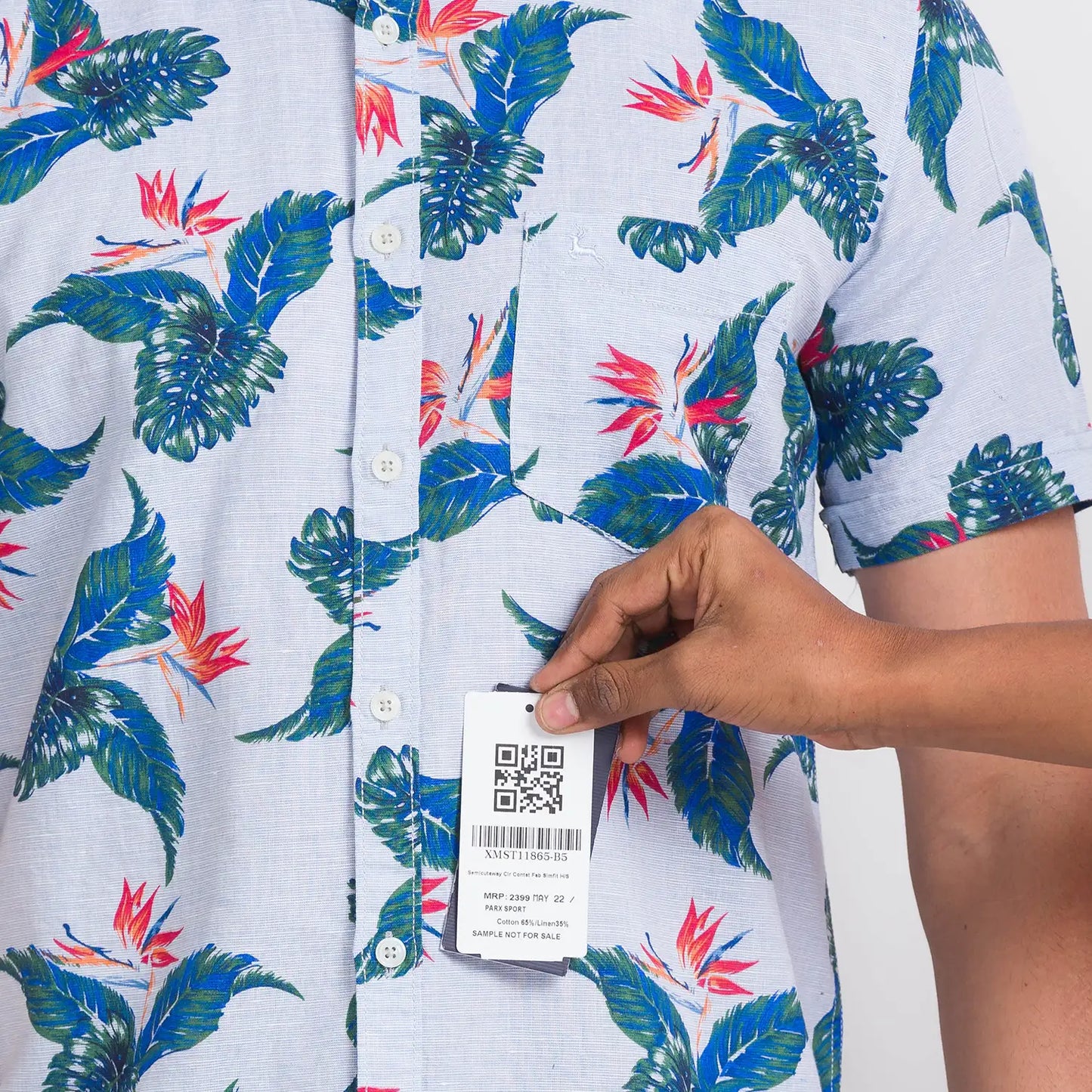 Men Blue Slim Fit Print Cotton Blend Half Sleeve Shirts