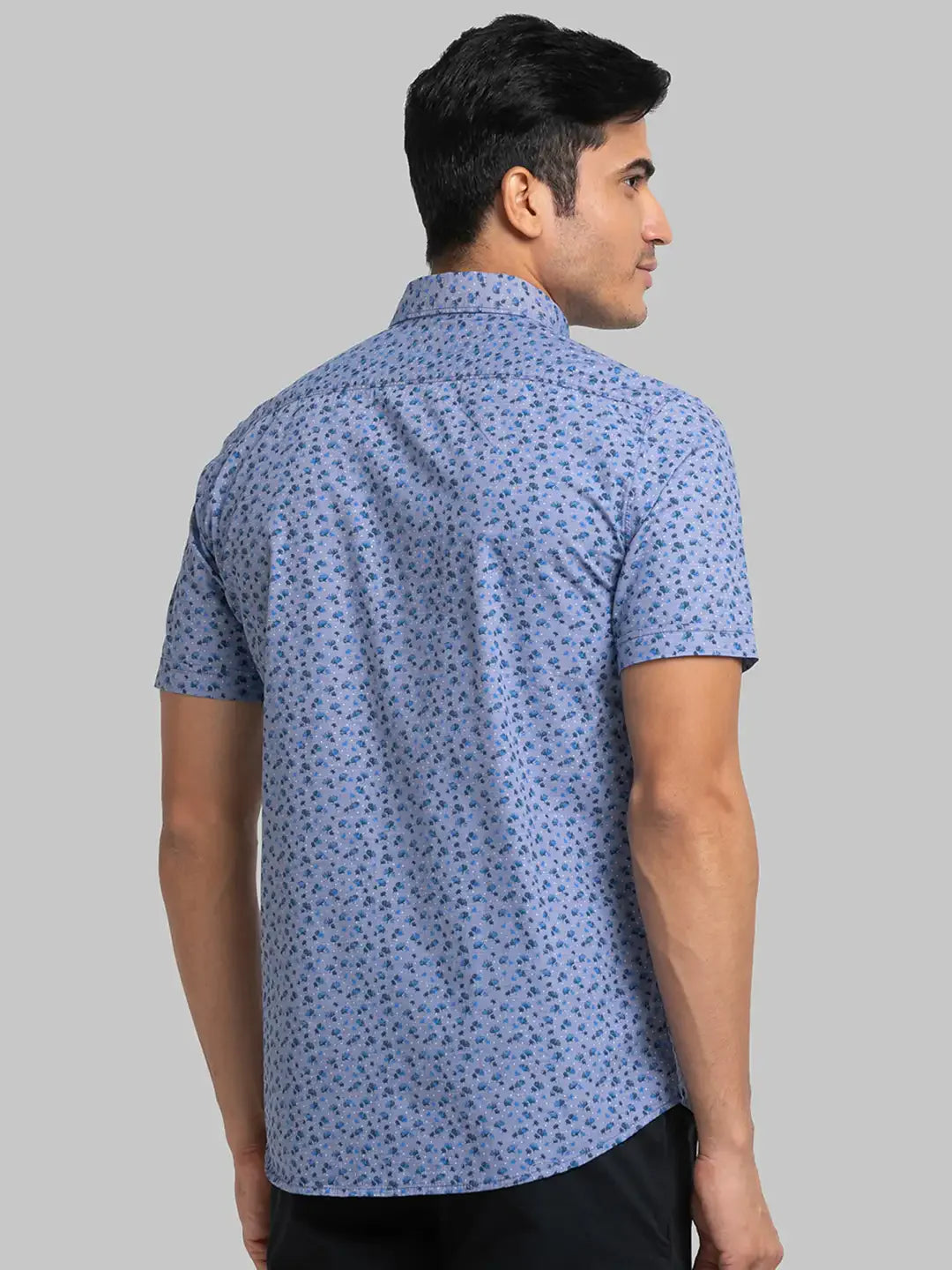 Men Blue Slim Fit Print Cotton Half Sleeve Shirts