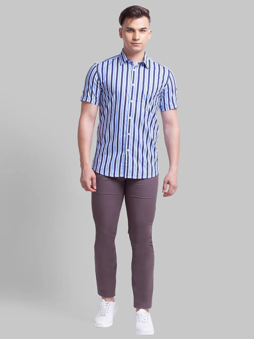 Parx Men Blue Printed Slim Fit Cotton Half Sleeve Cut Away Collar Shirt
