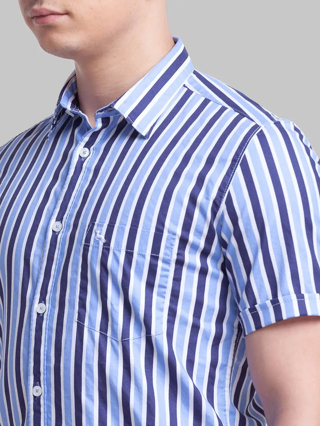 Parx Men Blue Printed Slim Fit Cotton Half Sleeve Cut Away Collar Shirt