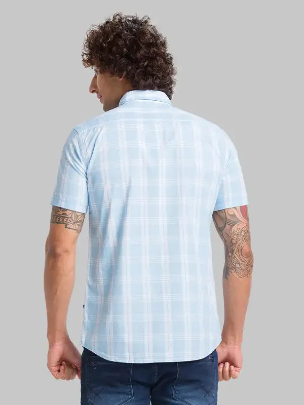 Men Blue Slim Fit Checks Cotton Half Sleeve Shirts